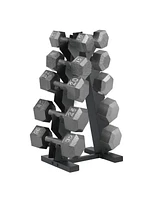 HolaHatha 10, 15, 20, 25, 35lb Cast Iron Dumbbell Free Hand Weight Set with Rack