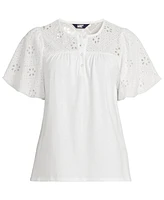 Lands' End Women's Eyelet Crew Puff Sleeve Top