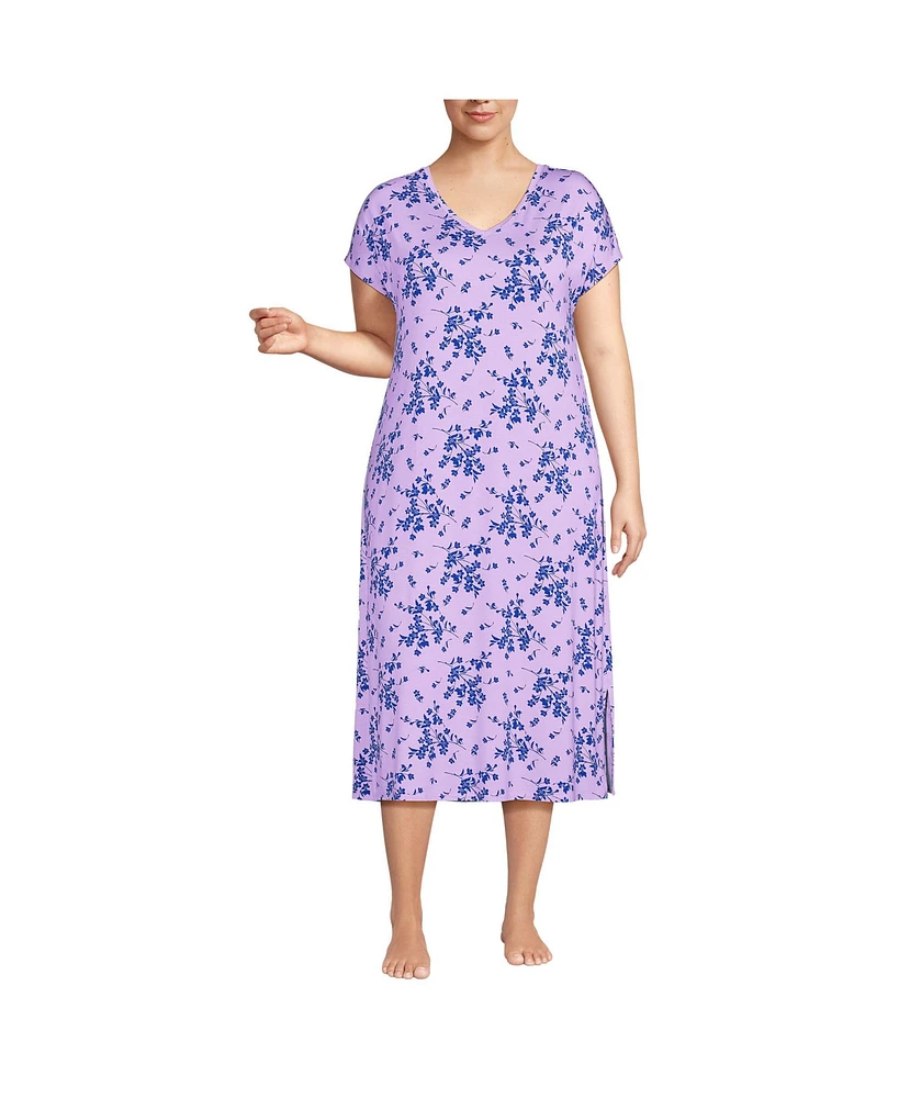 Lands' End Women's Plus Short Sleeve Cooling Midi Nightgown