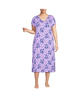 Lands' End Women's Plus Short Sleeve Cooling Midi Nightgown