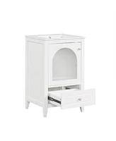 20" Bathroom Vanity with Sink, Bathroom Cabinet with Soft Closing Glass Door, A Drawer, White