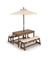 Kids Picnic Table and Bench Set with Cushions and Height Adjustable Umbrella