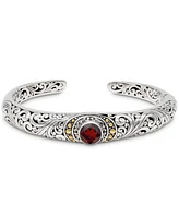 Devata Garnet & Bali Filigree Cuff Bracelet in Sterling Silver and 18K Gold Accents