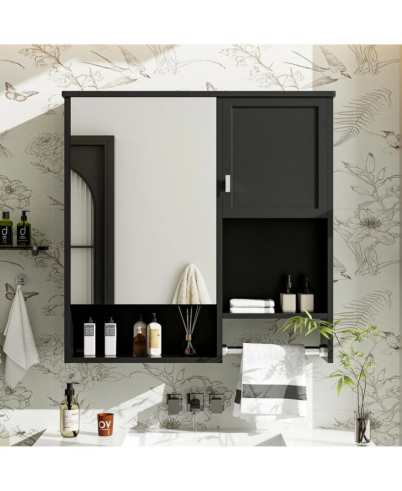 Modern Wall Mount Medicine Cabinet with Mirror and Towel Bar (29" x 28")