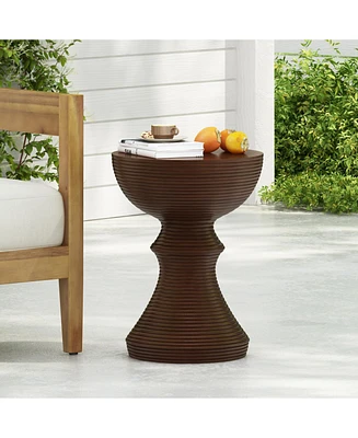 16" Ribbed Concrete Side Table - Weather-Resistant Outdoor Accent