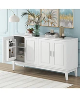 White 4-Door Sideboard Cabinet with Adjustable Shelf