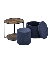 Multi-Functional Ottoman with Drum Stool and Storage in Dark Blue