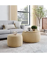 Woven Rattan Storage Ottoman with Dual Function (Table/Ottoman)
