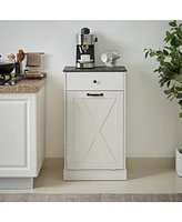 Single Door Trash Cabinet Tilt Trash Cabinet Kitchen Trash Can - Splice Wood White