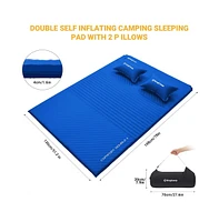 KingCamp Double Self Inflating Compact Folding Ultralight Outdoor Camping Sleeping Mattress Pad with 2 Pillows and Carry Bag, Blue