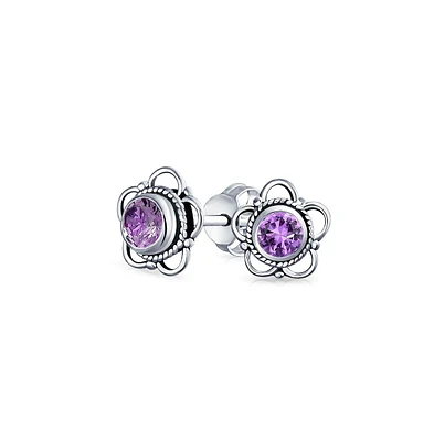 Bling Jewelry Bali Tiny Open Flower Stud Earrings Oxidized .925 Sterling Silver