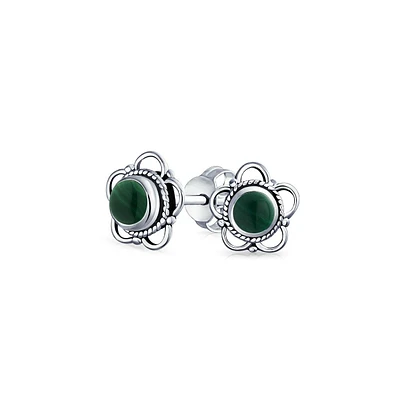 Bling Jewelry Bali Tiny Open Flower Stud Earrings Oxidized .925 Sterling Silver