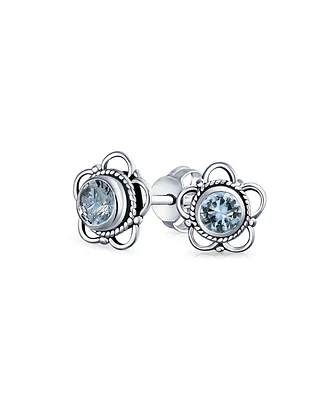 Bling Jewelry Bali Tiny Open Flower Stud Earrings Oxidized .925 Sterling Silver