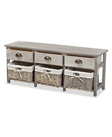 Baxton Studio Mabyn Modern and Contemporary Light Grey Finished Wood 3-Drawer Storage Bench with Baskets