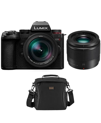 Panasonic Panasonic Lumix G9 Ii Mirrorless Camera with Leica Dg 12-60mm f/2.8-4 Lens Bundle with Panasonic Lumix G 25mm f/1.7 Aspherical Lens, Shoulde