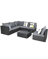 Gymax Set of 7 Rattan Sofa Sectional Conversation Furniture Patio