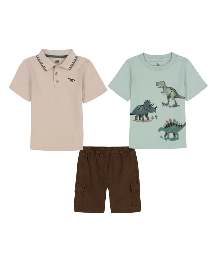 Kids Headquarters Baby Boy 3-Piece Tipped Polo Graphic T-Shirt Twill Cargo Shorts Set