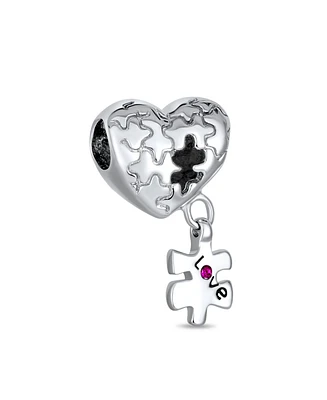 Bling Jewelry Autism Awareness Heart Puzzle Piece Charm Bead for European Bracelets