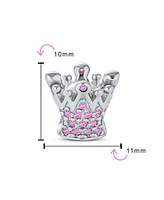 Bling Jewelry Princess Queen Crown Pink Fuchsia Crystal Bead Charm European Bracelet