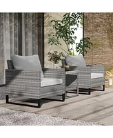 Outsunny 3PCS Patio Furniture Set Wicker Bistro Set with Cushions,