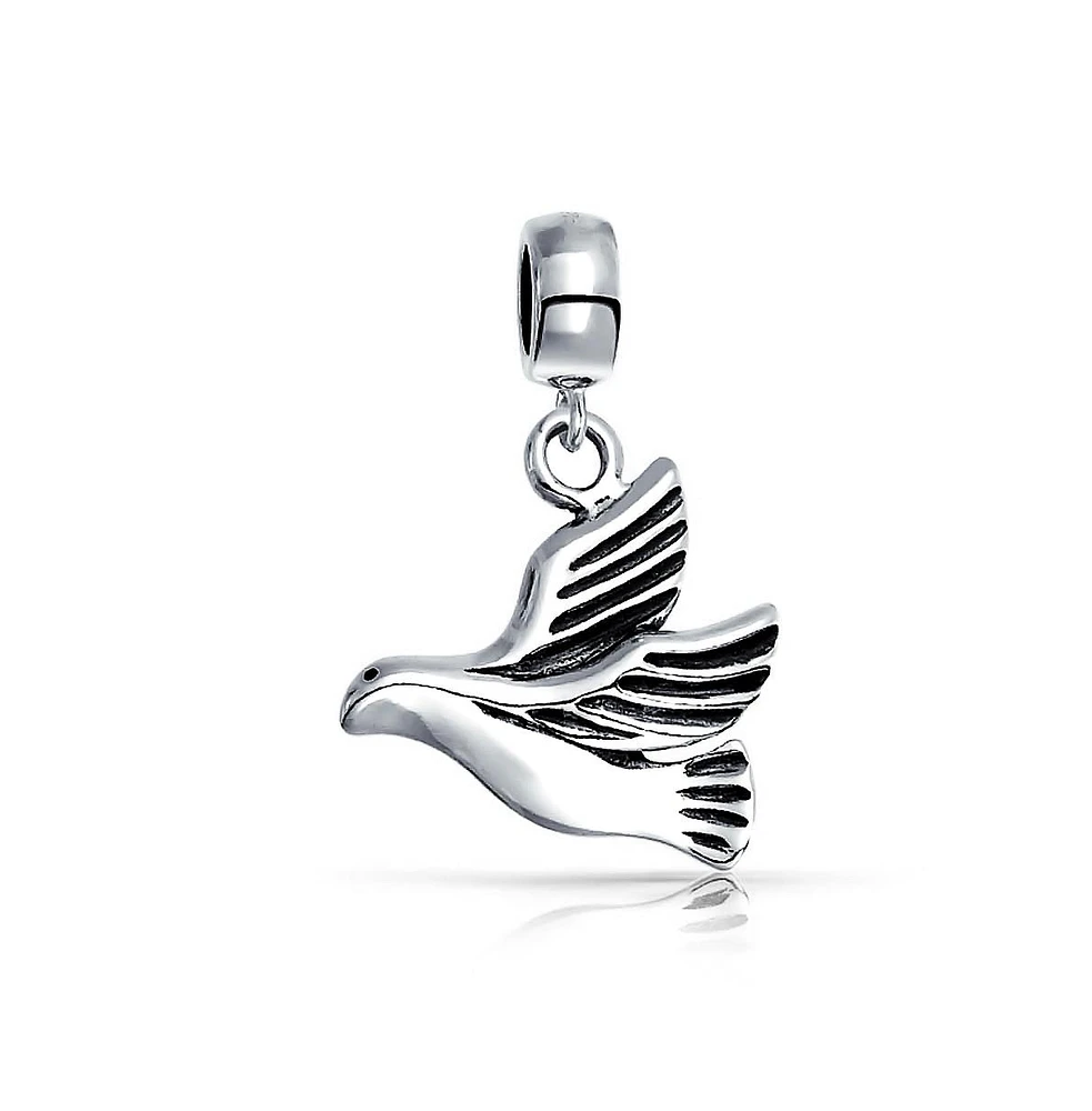 Bling Jewelry World Peace Dove Dangle Charm Bead Sterling Silver for European Bracelet