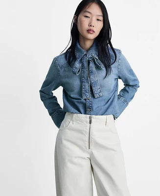 Mango Women's Denim Bow Shirt