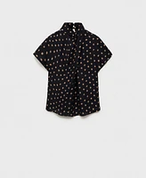 Mango Women's Draped Collar Polka Dot Blouse Top