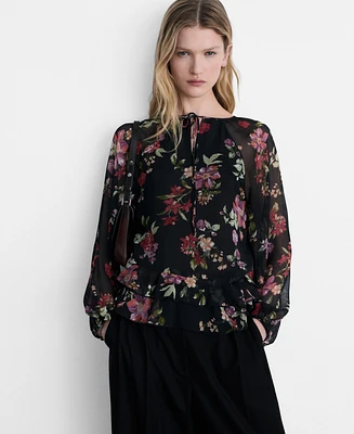 Mango Women's Floral Ruffled Blouse Top