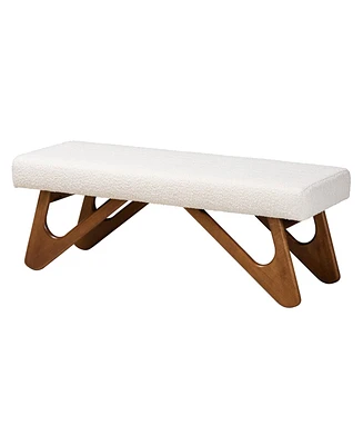 Baxton Studio Rika Japandi Cream Boucle Fabric and Walnut Brown Finished Wood Bench