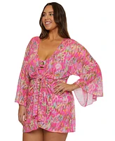 Becca Etc Plus Polynesia Tie-Front Tunic Swim Cover-Up