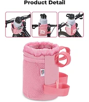 Kemimoto Bike Cup Holder, Pink Bicycle Water Bottle Holder for Bike Handlebar, Bike Drink Holder with Mesh Pockets Phone Bag, Compatible with Road Bik