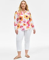 INC Plus Printed Split-Neck Top, Exclusively at Macy's