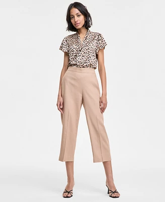 Bar Iii Women's Linen-Blend Pull-On Cropped Wide-Leg Pants, Exclusively at Macy's