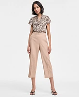 Bar Iii Women's Linen-Blend Pull-On Cropped Wide-Leg Pants, Exclusively at Macy's