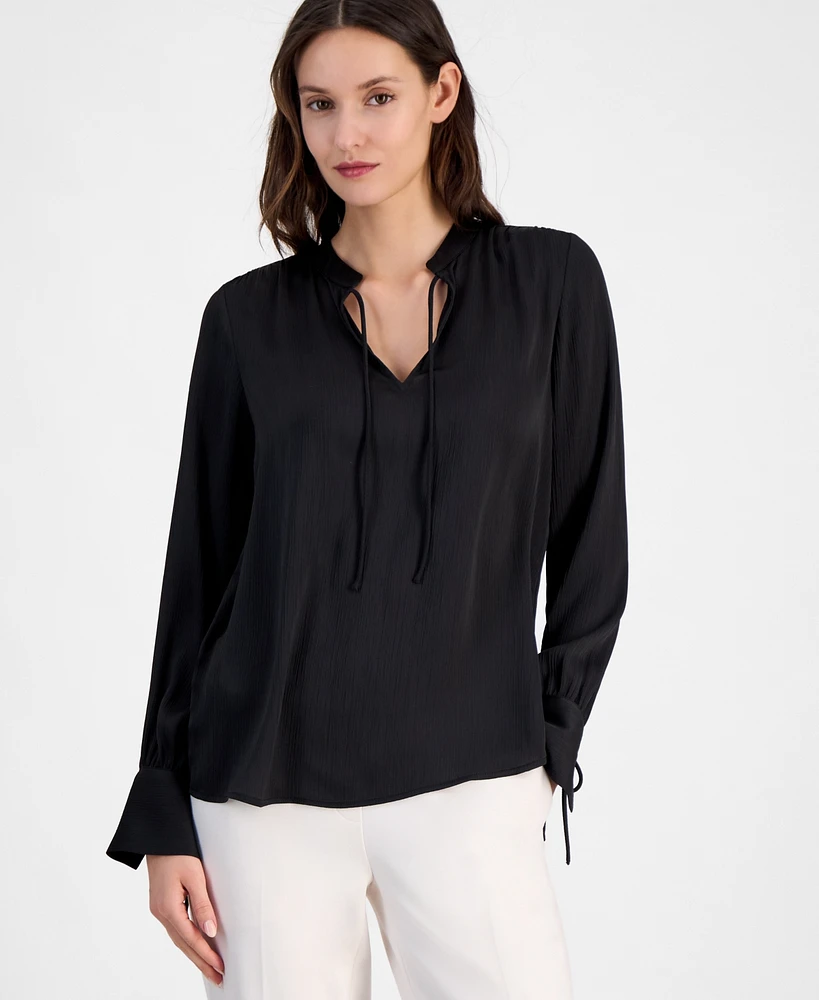 Anne Klein Women's Long-Sleeve Tie-Neck Blouse