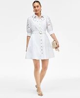 I.n.c. International Concepts Women's Eyelet Cotton Belted Mini Dress, Exclusively at Macy's