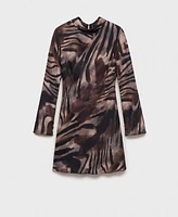 Mango Women's Short Satin Animal Print Dress