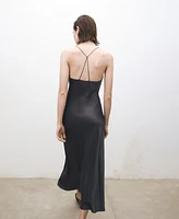 Mango Women's Draped Neckline Mulberry Silk Dress