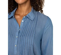 Liverpool Los Angeles Petite Long-Sleeve Popover Woven Blouse