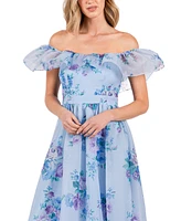 B Darlin Juniors' Floral Off-The-Shoulder Ruffle Gown