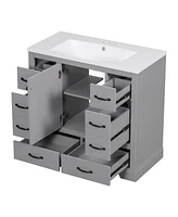 36" Bathroom Vanity with Sink Combo, Six Drawers, Multi-Functional Drawer Divider, Adjustable Shelf, Grey