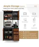 71" Tall Kitchen Pantry Buffet Hutch Freestanding Storage Cabinet 4 Doors