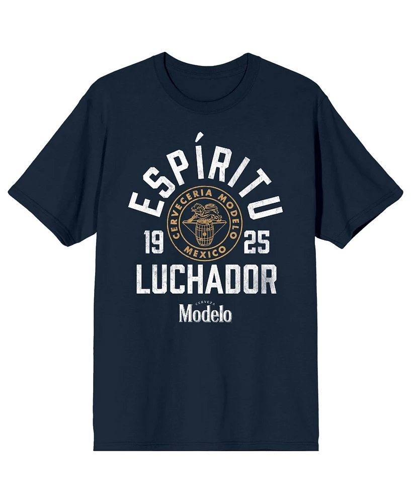 Modelo Espiritu Luchador Logo Crew Neck Short Sleeve Navy Men's T-shirt-3XL