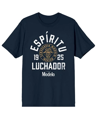 Modelo Espiritu Luchador Logo Crew Neck Short Sleeve Navy Men's T-shirt-3XL