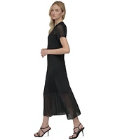 Dkny Women's Mesh Jewel-Neck Short-Sleeve Midi Dress