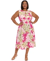 London Times Plus Size Floral-Print Jersey Dress