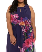 London Times Plus Placement-Print Maxi Dress