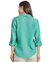 Jones New York Women's Linen-Blend Roll-Tab Shirt