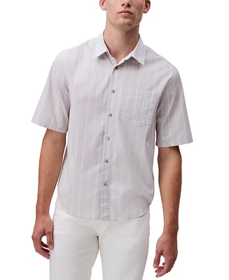 Calvin Klein Men's Relaxed Fit Short Sleeve Poplin Striped Button-Front Shirt