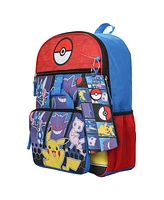 Pokemon 5-Piece Set: 16" Backpack, Padded Utility Case, Small Utility Case, Rubber Keychain, and Carabiner